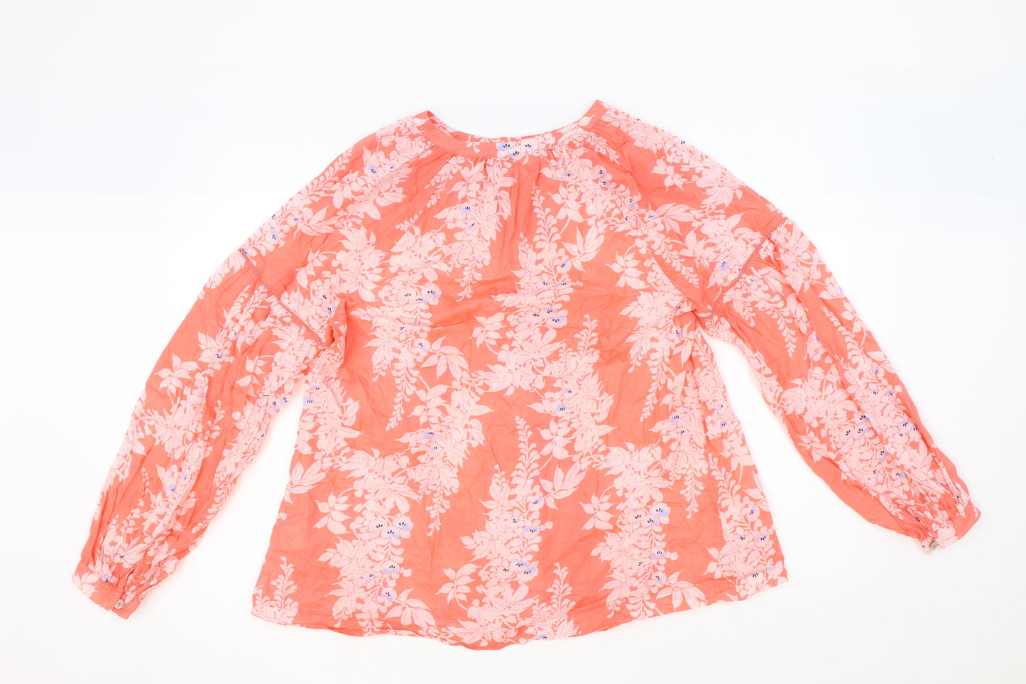 Per Una Womens Orange Floral Cotton Basic Blouse Size 10 Round Neck