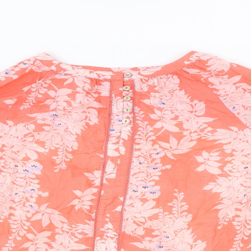 Per Una Womens Orange Floral Cotton Basic Blouse Size 10 Round Neck