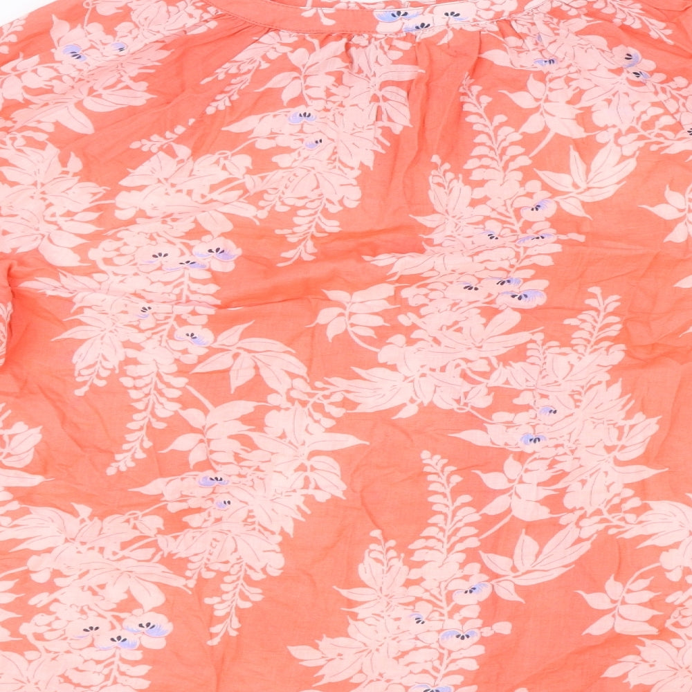 Per Una Womens Orange Floral Cotton Basic Blouse Size 10 Round Neck