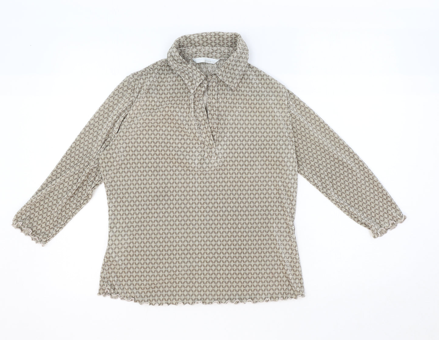 AMARANTO Womens Brown Geometric Polyester Cropped Blouse Size 14 Collared