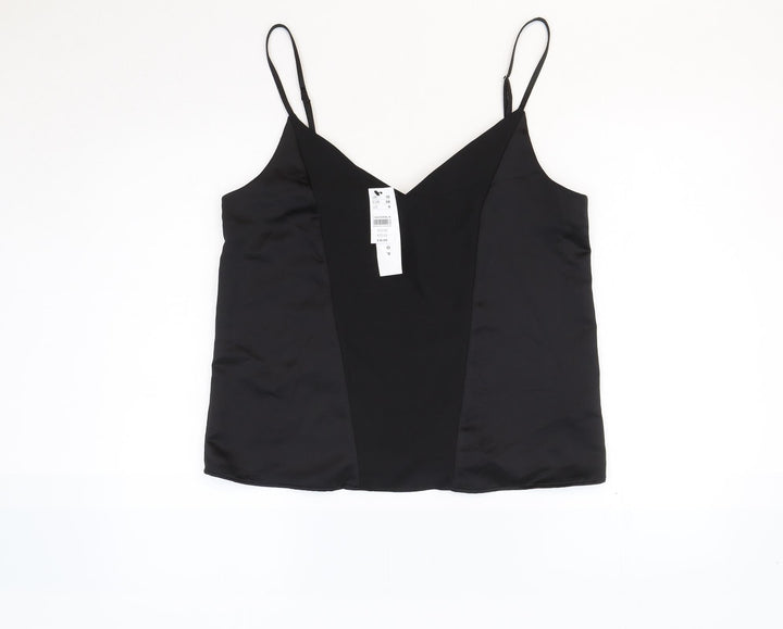 Topshop Womens Black Polyester Camisole Tank Size 10 V-Neck - Cropped