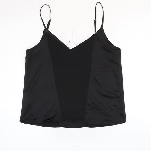 Topshop Womens Black Polyester Camisole Tank Size 10 V-Neck - Cropped