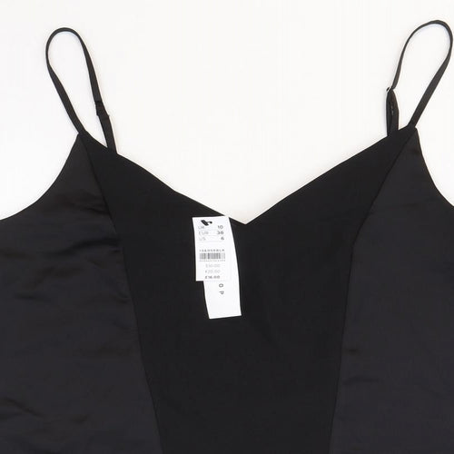 Topshop Womens Black Polyester Camisole Tank Size 10 V-Neck - Cropped