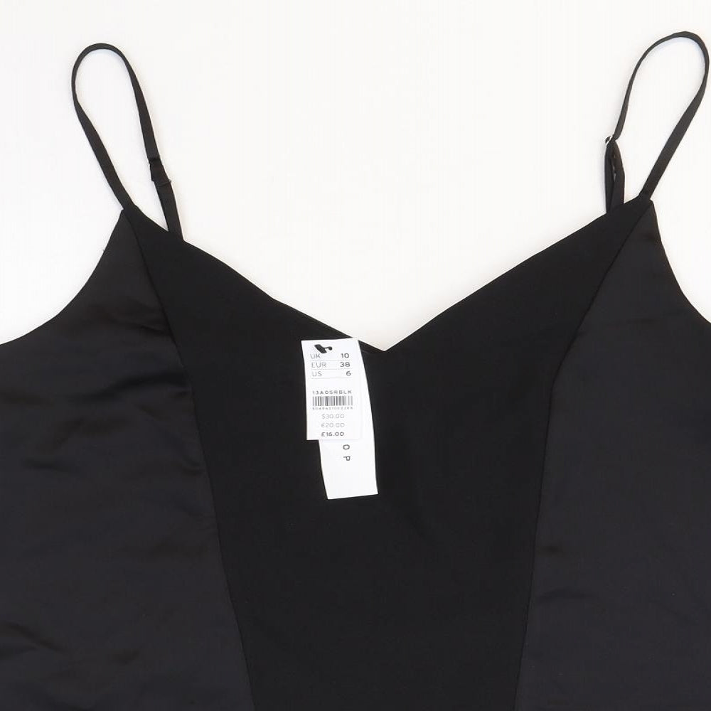 Topshop Womens Black Polyester Camisole Tank Size 10 V-Neck - Cropped