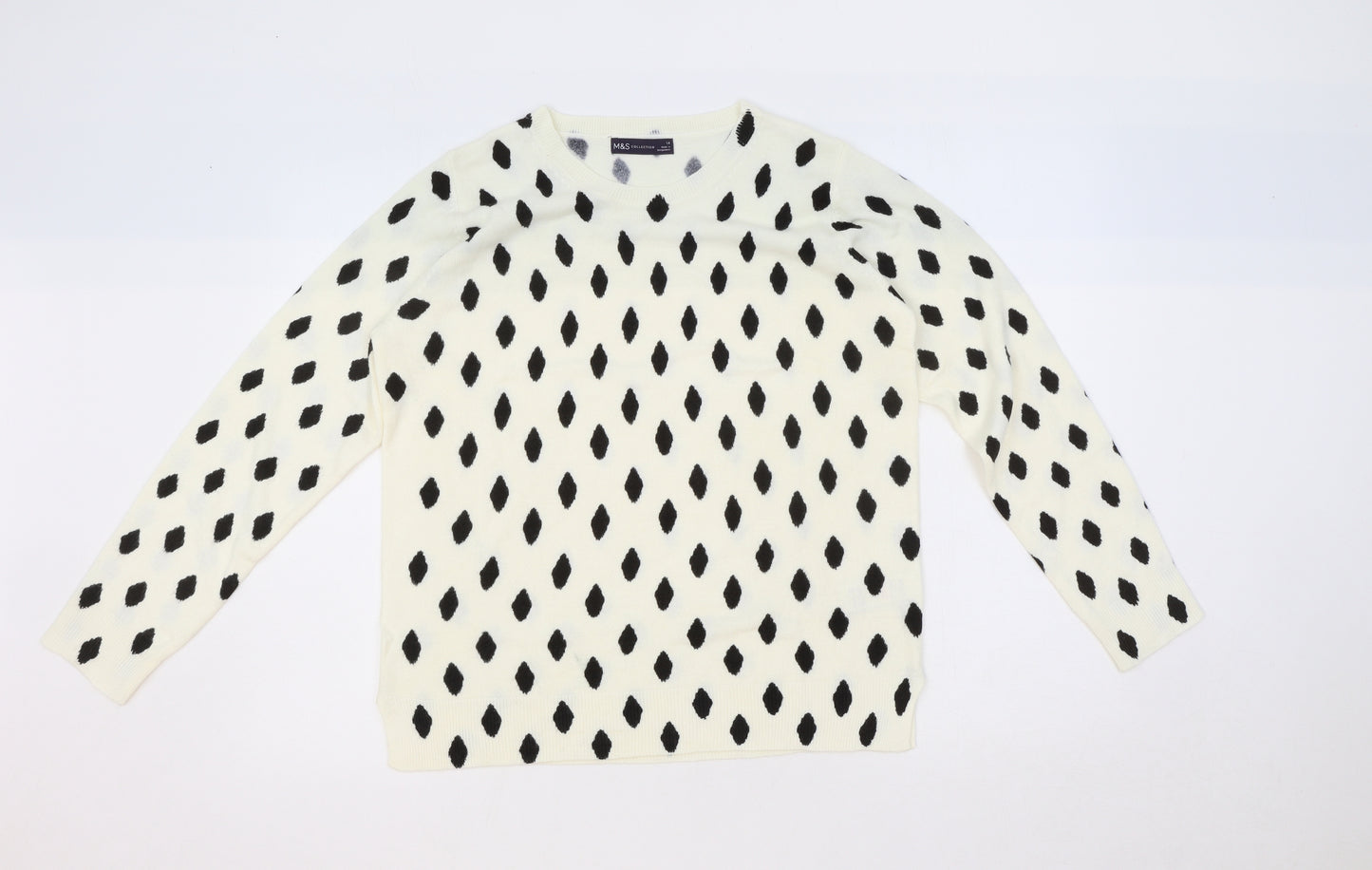 Marks and Spencer Womens Ivory Round Neck Geometric Acrylic Pullover Jumper Size 14