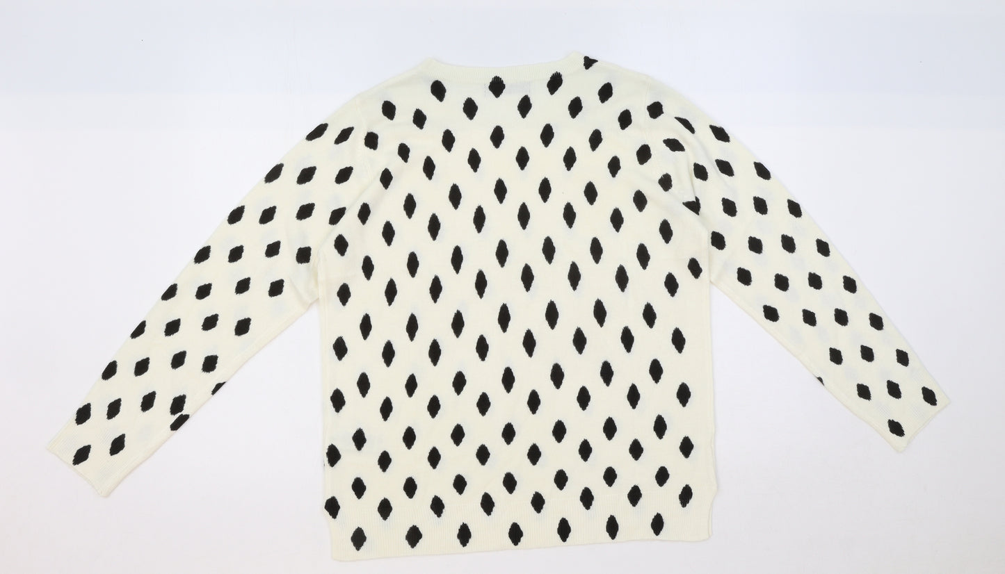 Marks and Spencer Womens Ivory Round Neck Geometric Acrylic Pullover Jumper Size 14