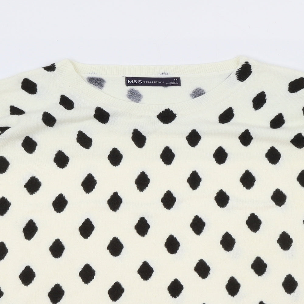 Marks and Spencer Womens Ivory Round Neck Geometric Acrylic Pullover Jumper Size 14