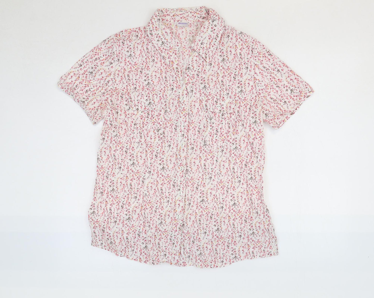 Damart Womens Pink Floral Cotton Basic Button-Up Size 12 Collared