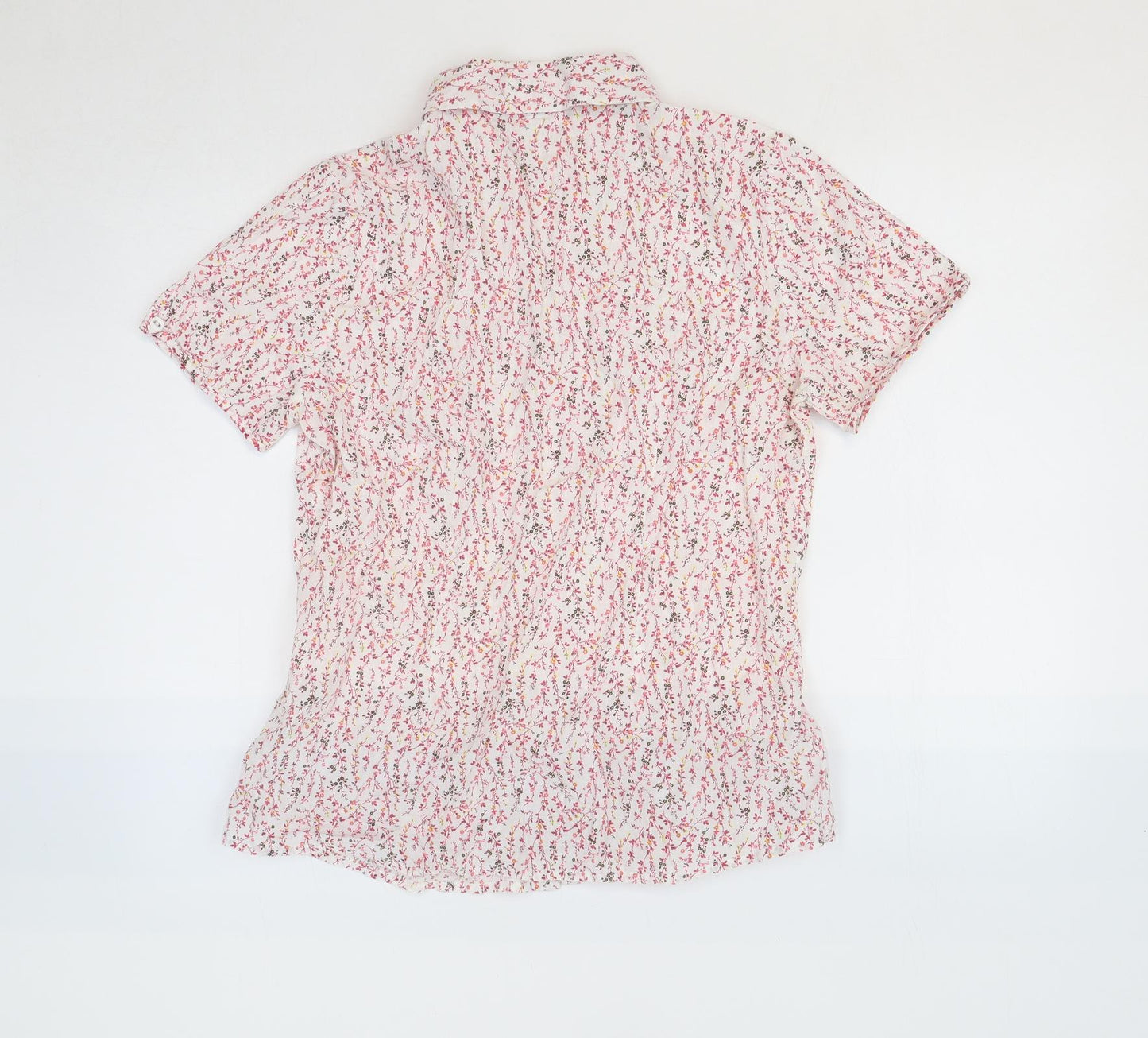 Damart Womens Pink Floral Cotton Basic Button-Up Size 12 Collared