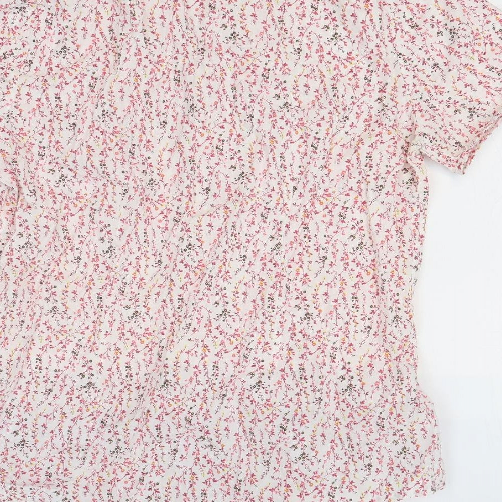 Damart Womens Pink Floral Cotton Basic Button-Up Size 12 Collared