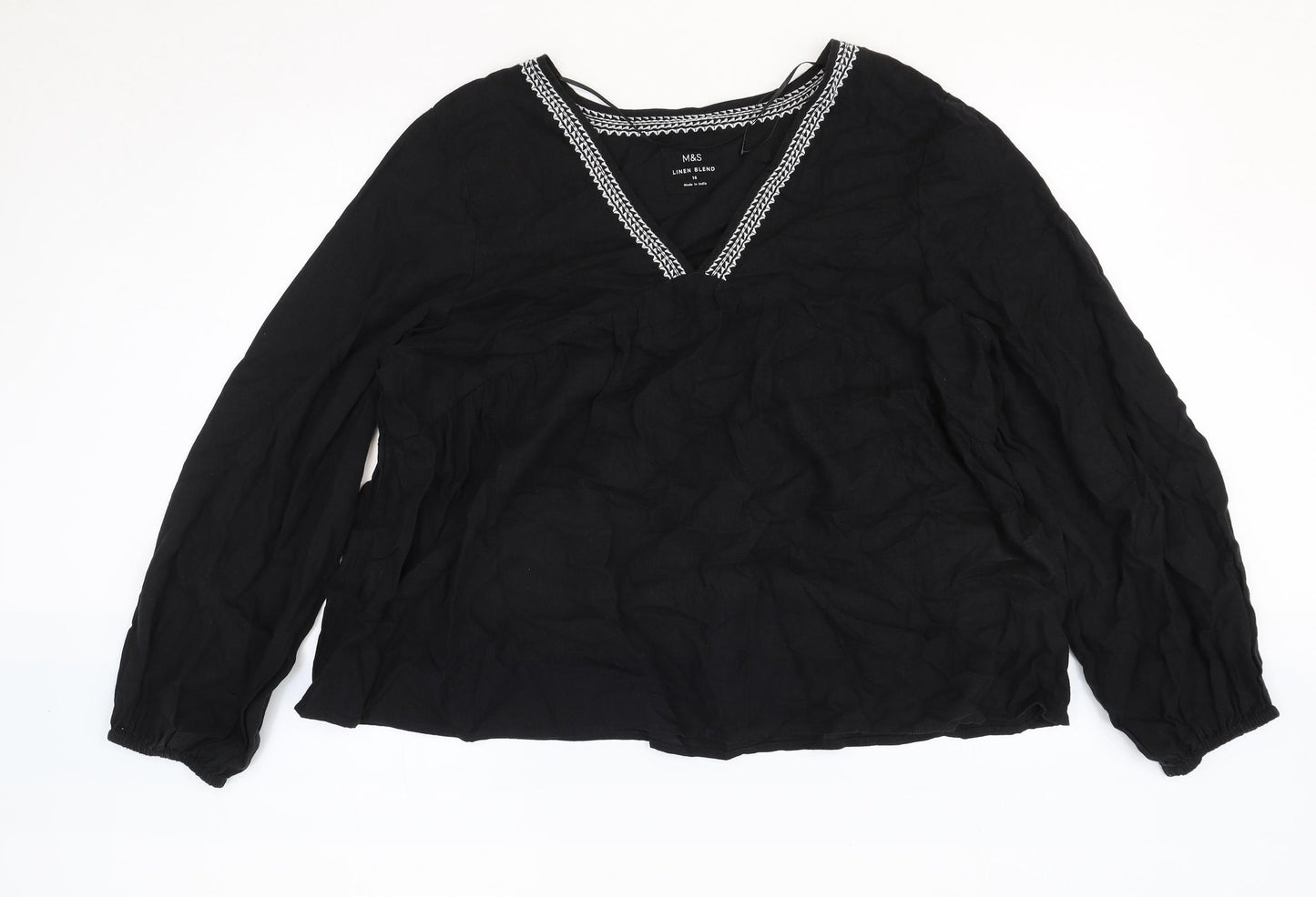 Marks and Spencer Womens Black Flax Basic Blouse Size 16 V-Neck