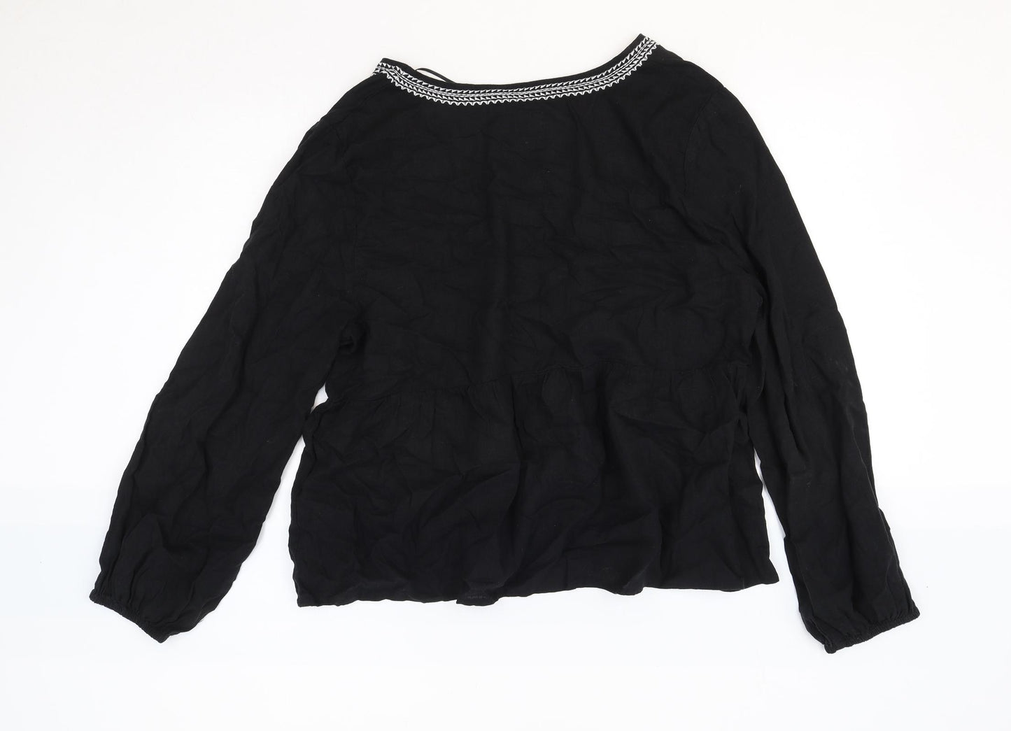 Marks and Spencer Womens Black Flax Basic Blouse Size 16 V-Neck