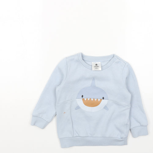 YOUNG ORIGINALS Baby Blue Cotton Pullover Jumper Size 18-24 Months Snap - Shark