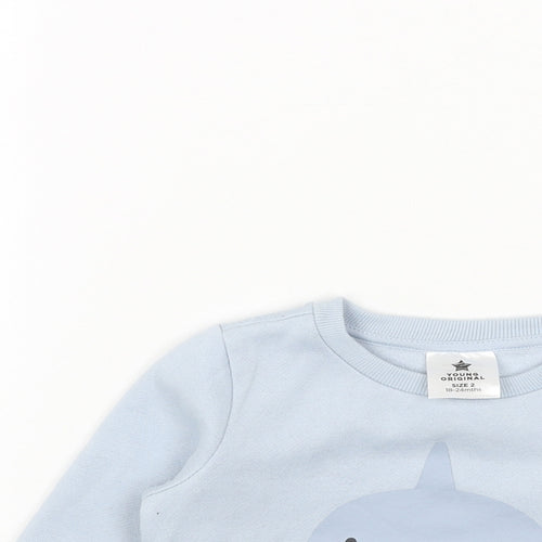 YOUNG ORIGINALS Baby Blue Cotton Pullover Jumper Size 18-24 Months Snap - Shark