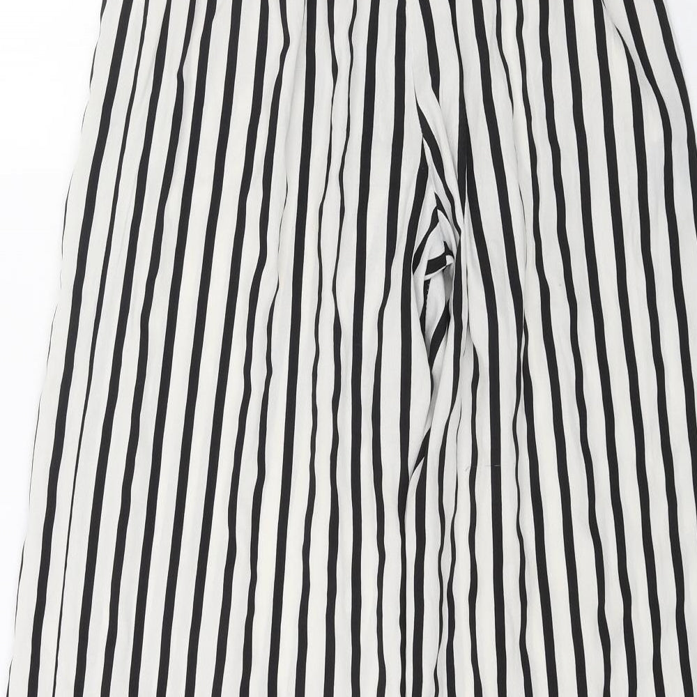 Zara Womens Black Striped Polyester Cropped Trousers Size XS Regular Tie