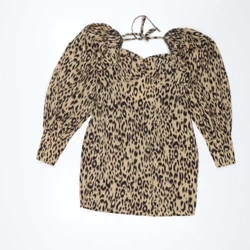Missguided Womens Brown Animal Print Polyester Mini Size 10 Sweetheart Zip - Leopard Print