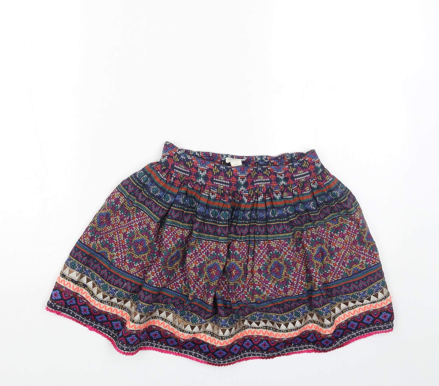 Monsoon Girls Pink Geometric Cotton Skater Skirt Size 7-8 Years Regular Pull On