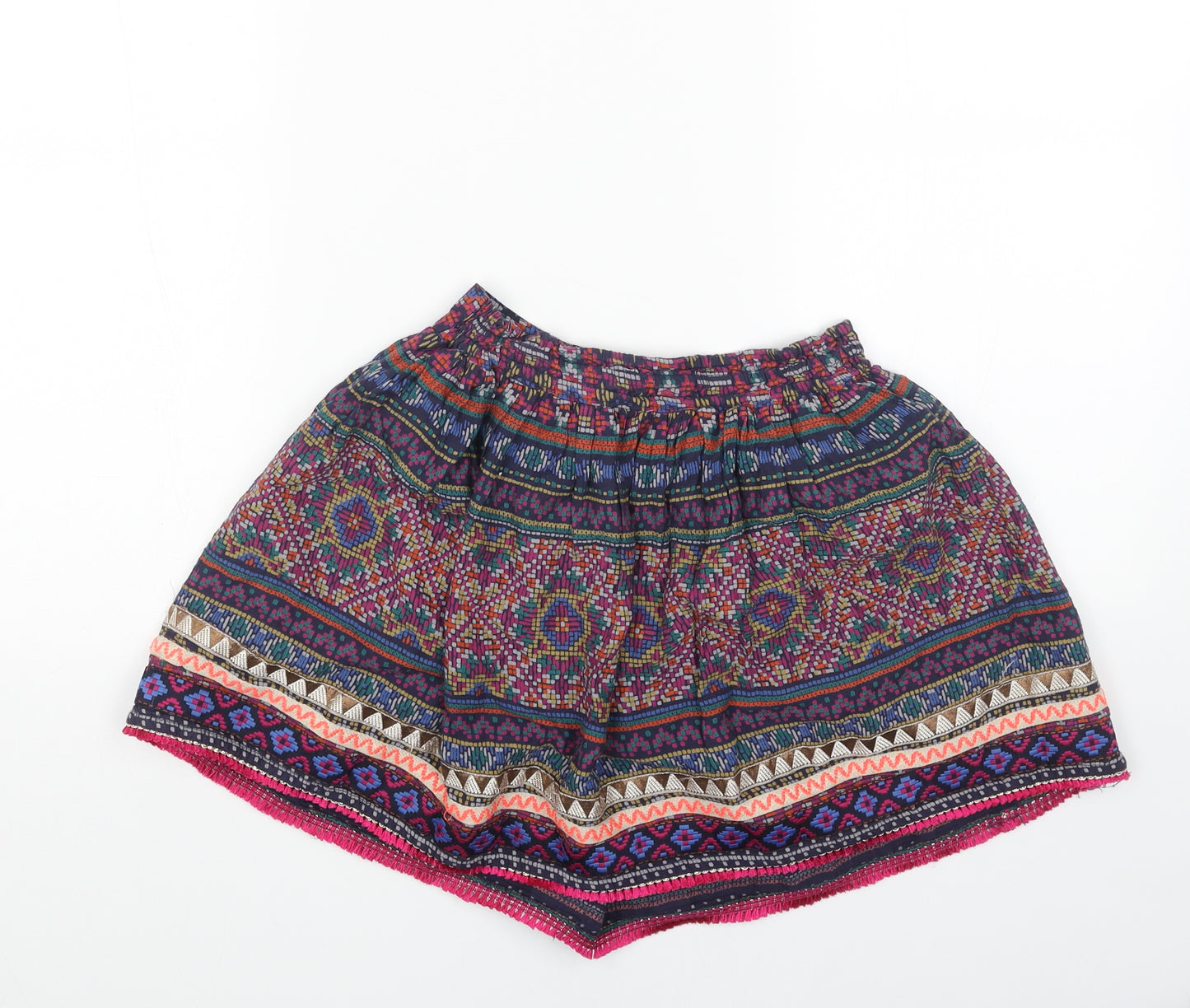 Monsoon Girls Pink Geometric Cotton Skater Skirt Size 7-8 Years Regular Pull On