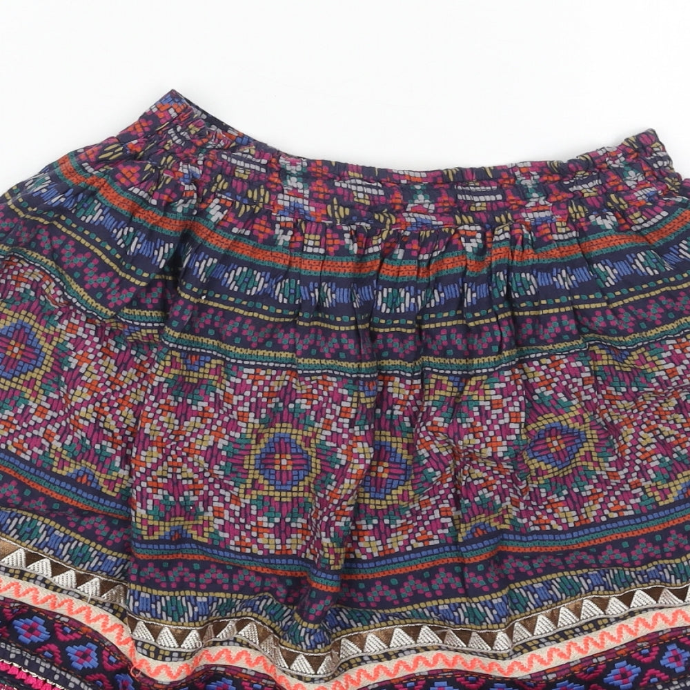 Monsoon Girls Pink Geometric Cotton Skater Skirt Size 7-8 Years Regular Pull On