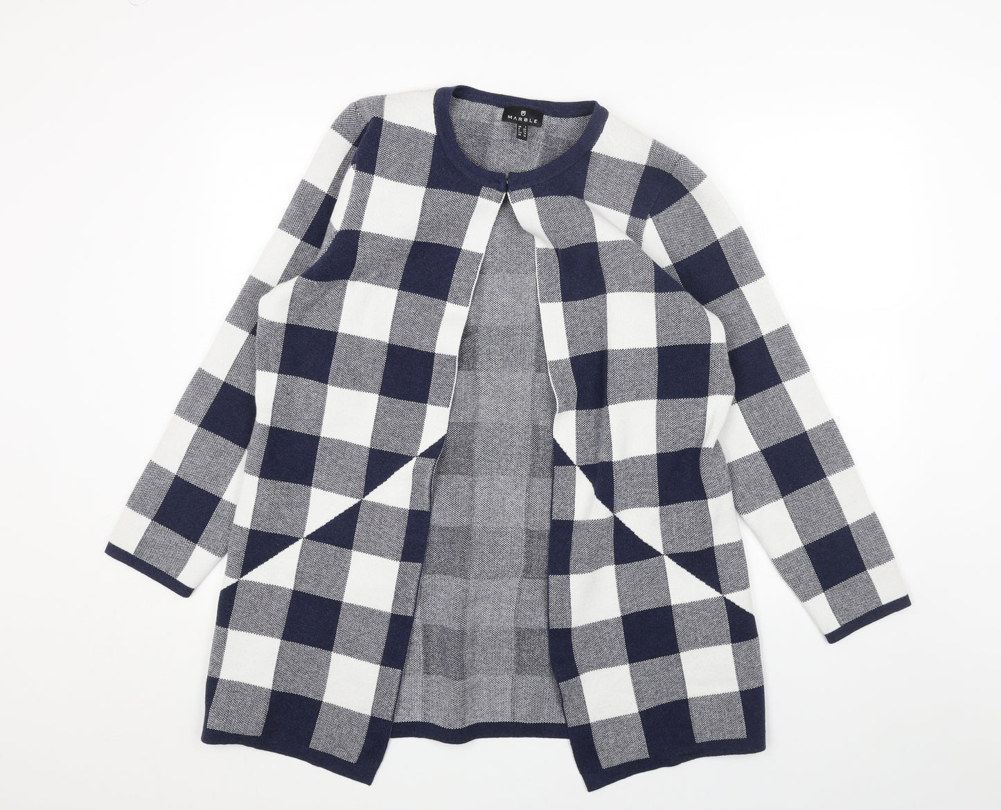 Warehouse Womens Blue Scoop Neck Check Acrylic Cardigan Jumper One Size - Hook & Eye Closure