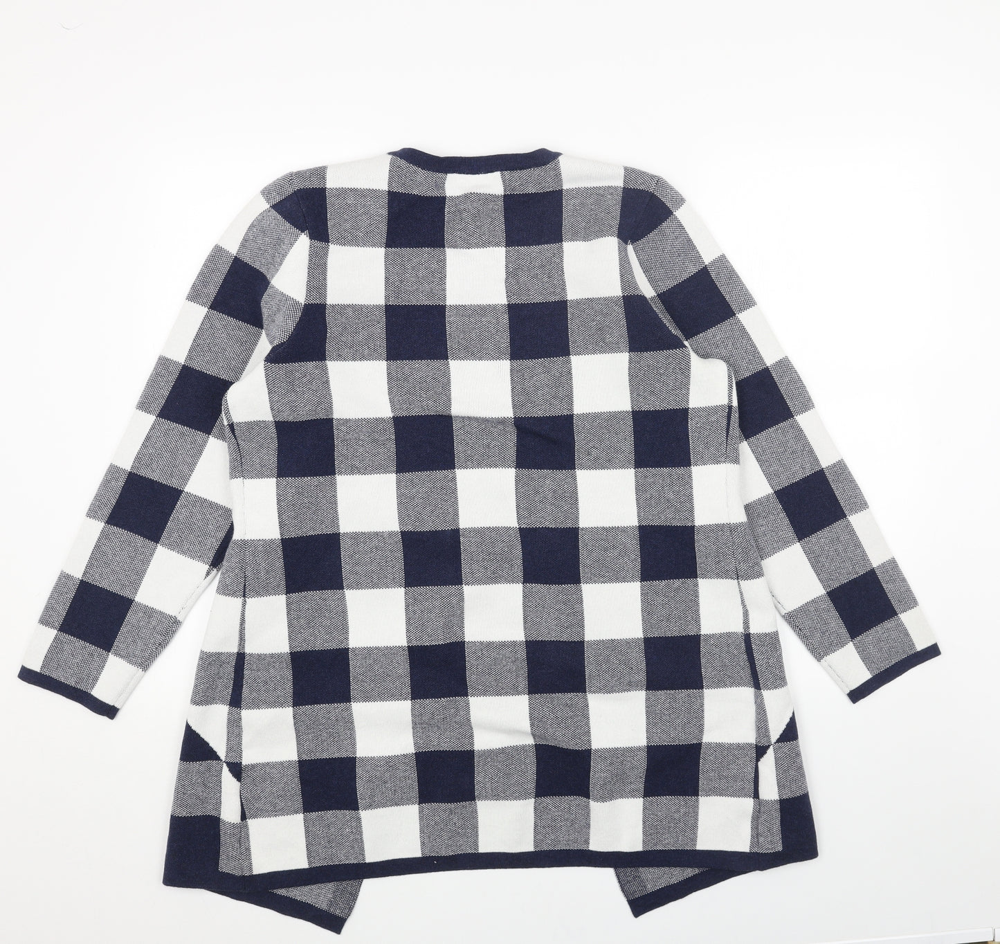 Warehouse Womens Blue Scoop Neck Check Acrylic Cardigan Jumper One Size - Hook & Eye Closure