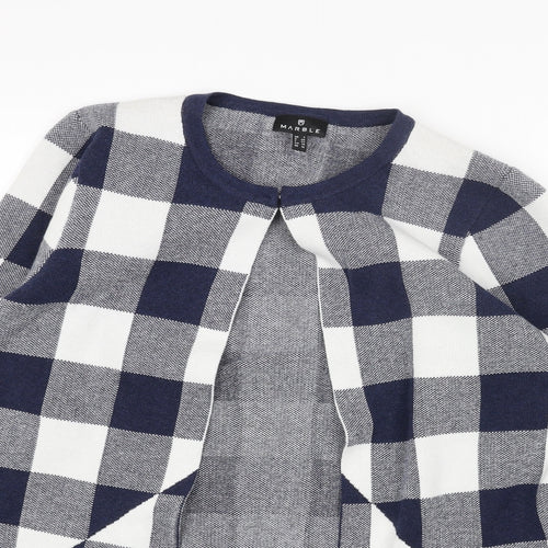 Warehouse Womens Blue Scoop Neck Check Acrylic Cardigan Jumper One Size - Hook & Eye Closure