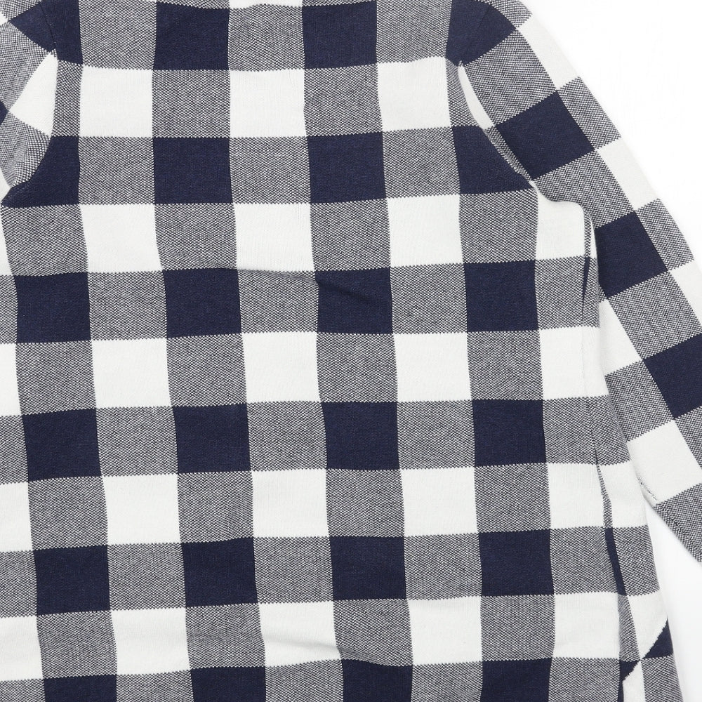 Warehouse Womens Blue Scoop Neck Check Acrylic Cardigan Jumper One Size - Hook & Eye Closure