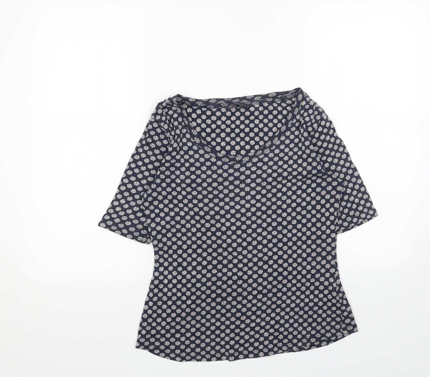 Marks and Spencer Womens Blue Floral Cotton Basic T-Shirt Size 12 Scoop Neck