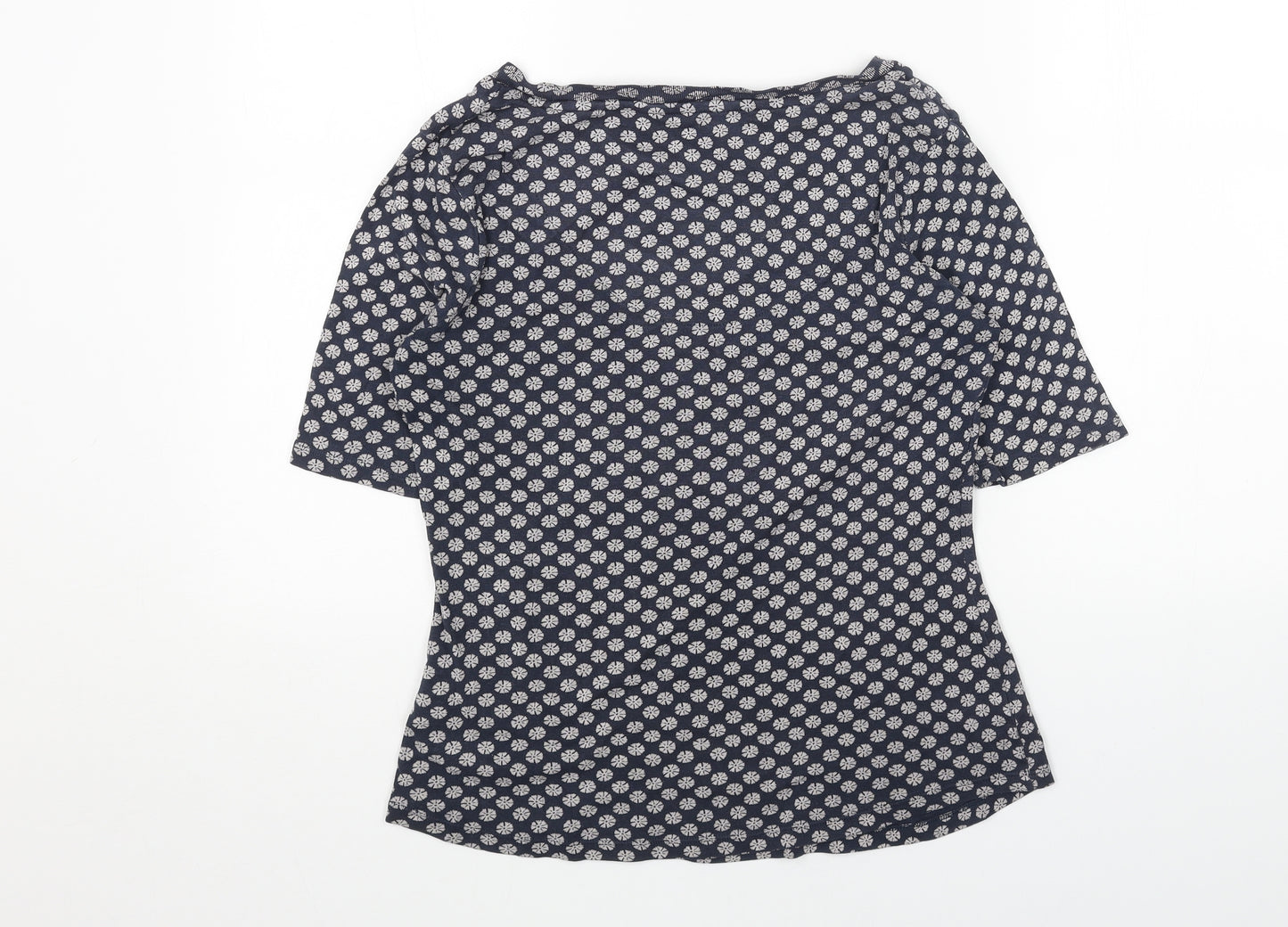 Marks and Spencer Womens Blue Floral Cotton Basic T-Shirt Size 12 Scoop Neck