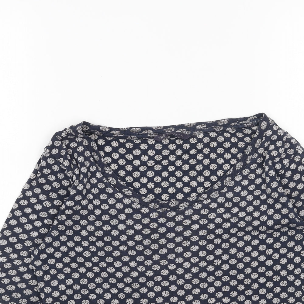 Marks and Spencer Womens Blue Floral Cotton Basic T-Shirt Size 12 Scoop Neck