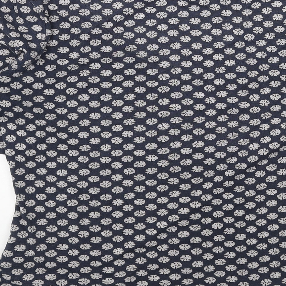 Marks and Spencer Womens Blue Floral Cotton Basic T-Shirt Size 12 Scoop Neck