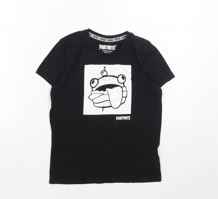 Fortnite Boys Black Cotton Basic T-Shirt Size XS Round Neck Pullover