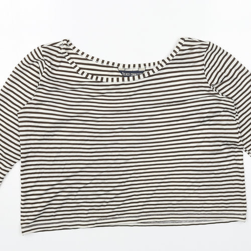 French Connection Womens White Striped Polyester Cropped Blouse Size S Boat Neck