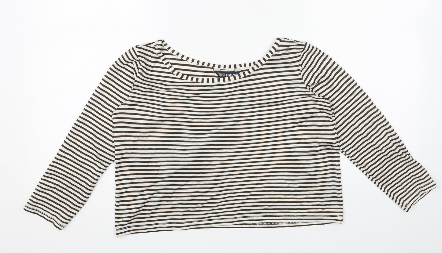 French Connection Womens White Striped Polyester Cropped Blouse Size S Boat Neck
