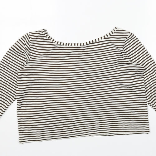 French Connection Womens White Striped Polyester Cropped Blouse Size S Boat Neck
