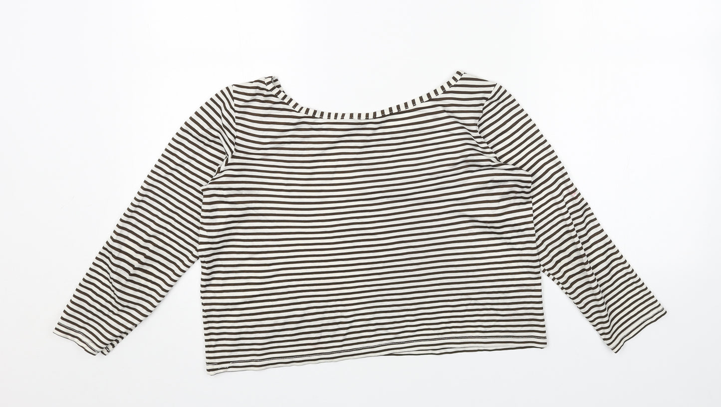 French Connection Womens White Striped Polyester Cropped Blouse Size S Boat Neck