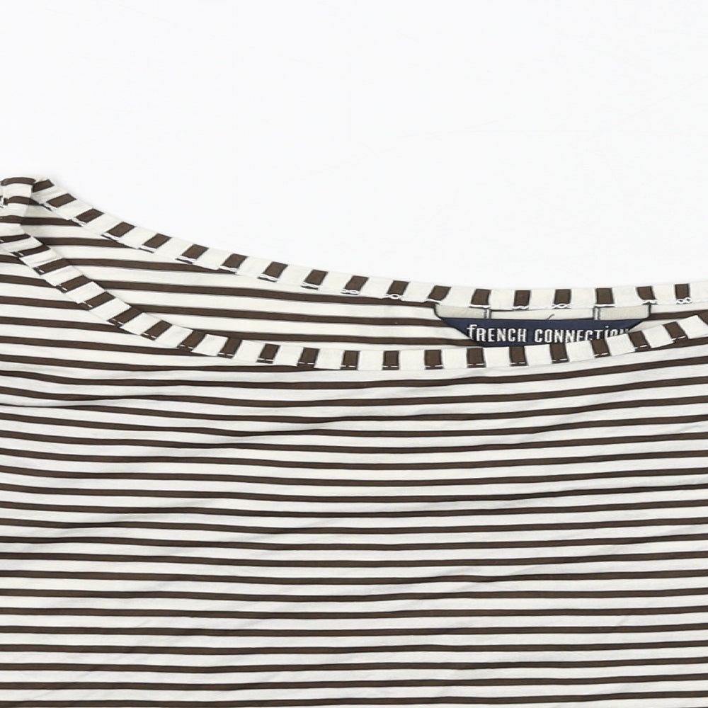 French Connection Womens White Striped Polyester Cropped Blouse Size S Boat Neck
