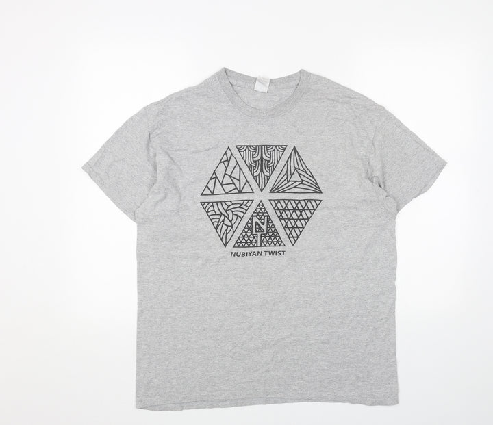 Gildan Womens Grey Cotton Basic T-Shirt Size L Scoop Neck - Nubiyan Twist