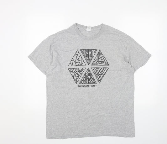 Front view of Gildan women’s grey cotton basic t-shirt, size L, scoop neck - nubiyan twist