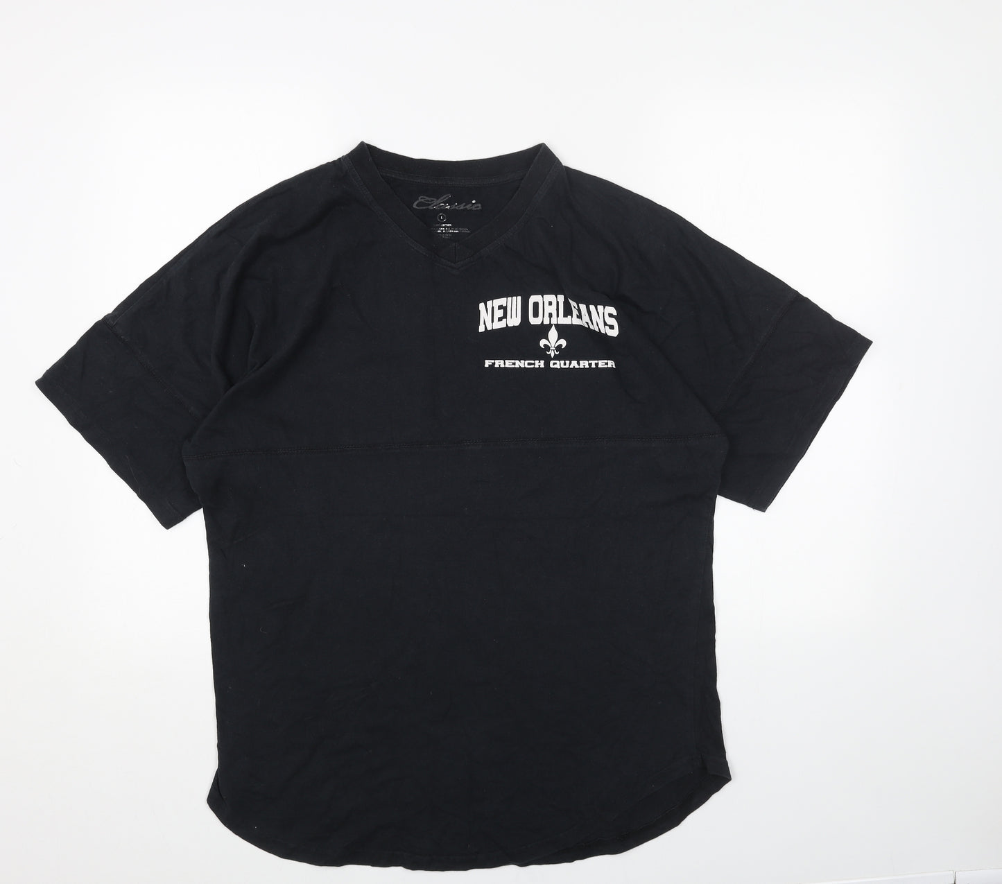 Classics Mens Black Cotton T-Shirt Size L Round Neck - New Orleans