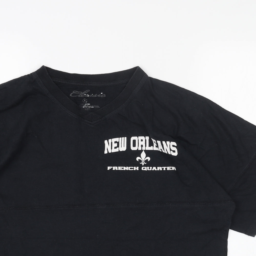 Classics Mens Black Cotton T-Shirt Size L Round Neck - New Orleans