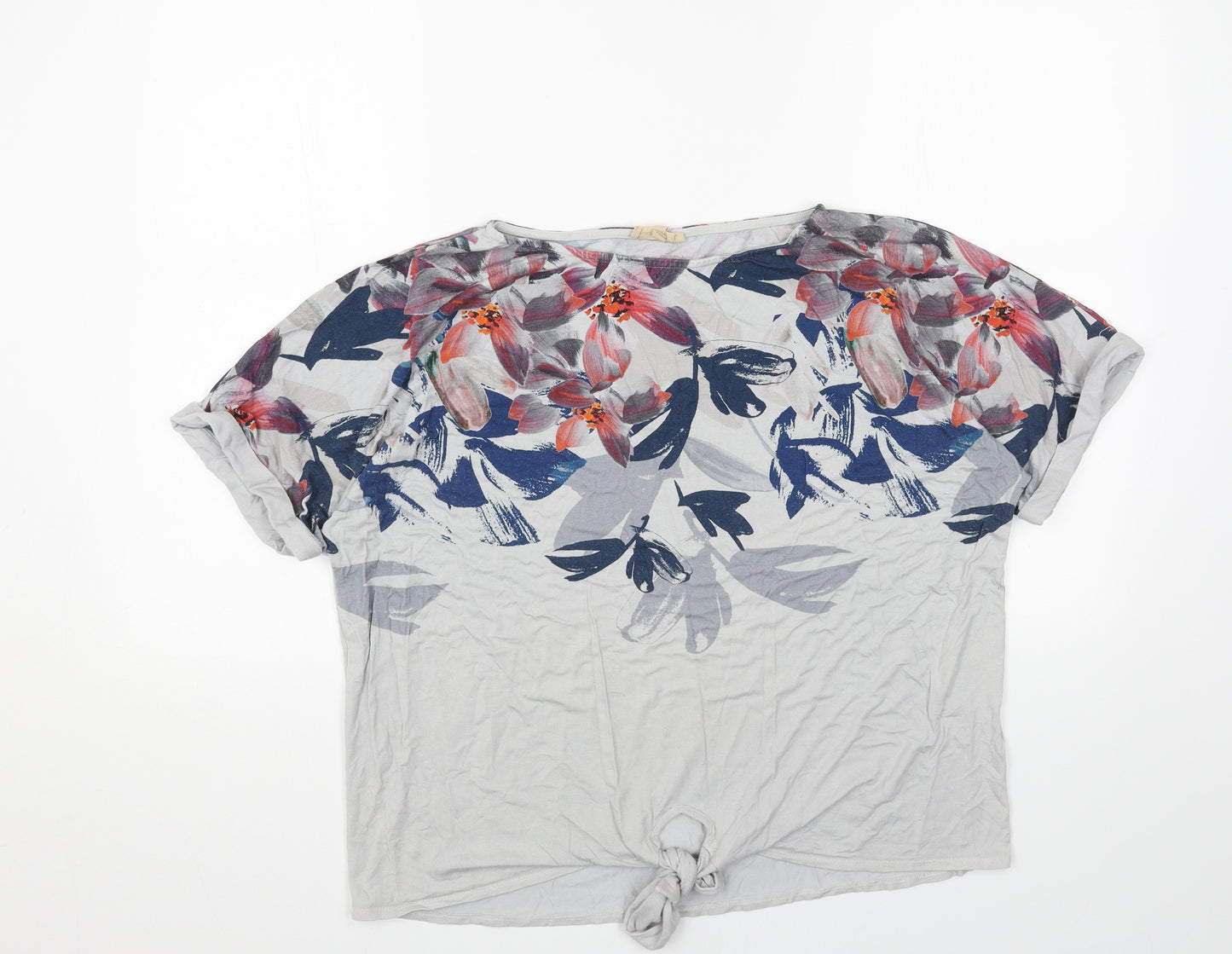 Phase Eight Womens Grey Floral Viscose Basic T-Shirt Size 18 Boat Neck - Slash Neck Tie Front