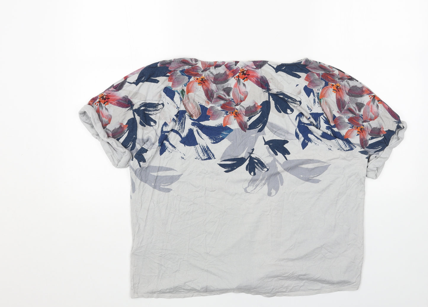 Phase Eight Womens Grey Floral Viscose Basic T-Shirt Size 18 Boat Neck - Slash Neck Tie Front