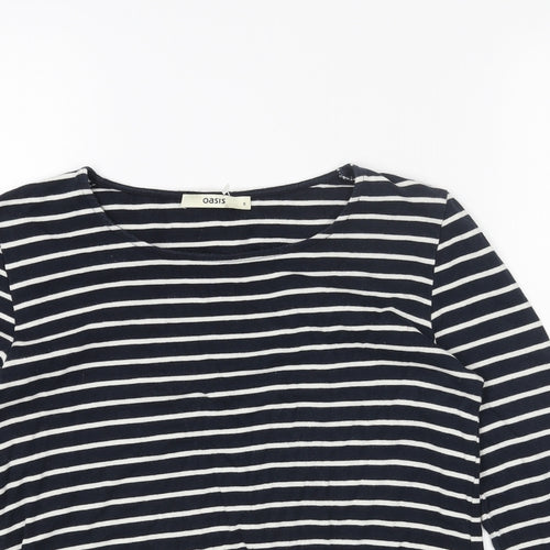 Oasis Womens Blue Striped Cotton Basic Blouse Size S Boat Neck - Crochet Detail