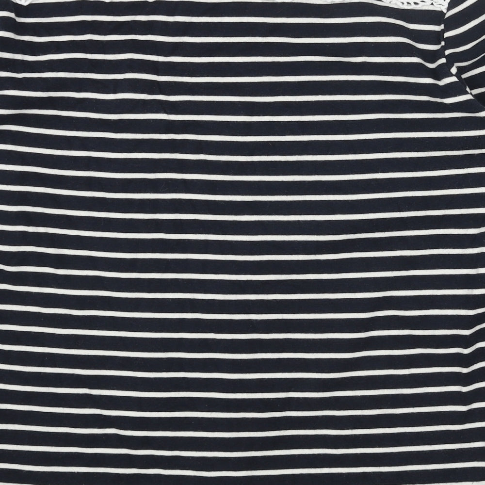 Oasis Womens Blue Striped Cotton Basic Blouse Size S Boat Neck - Crochet Detail