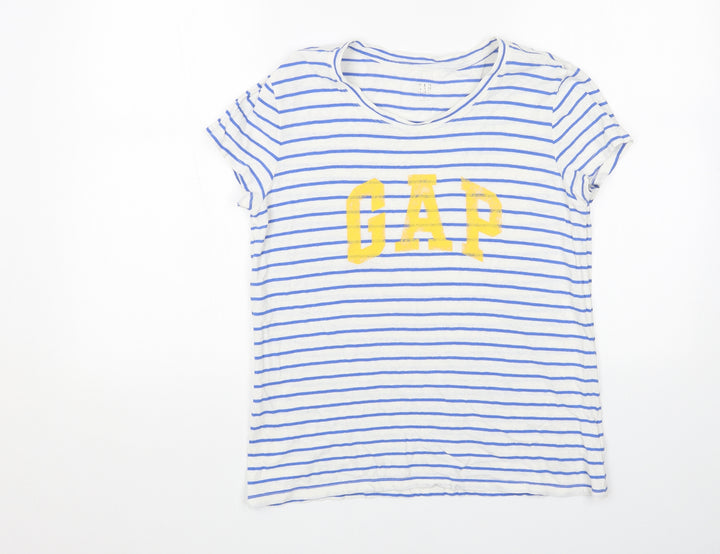 Gap Womens White Striped Cotton Basic T-Shirt Size XS Scoop Neck