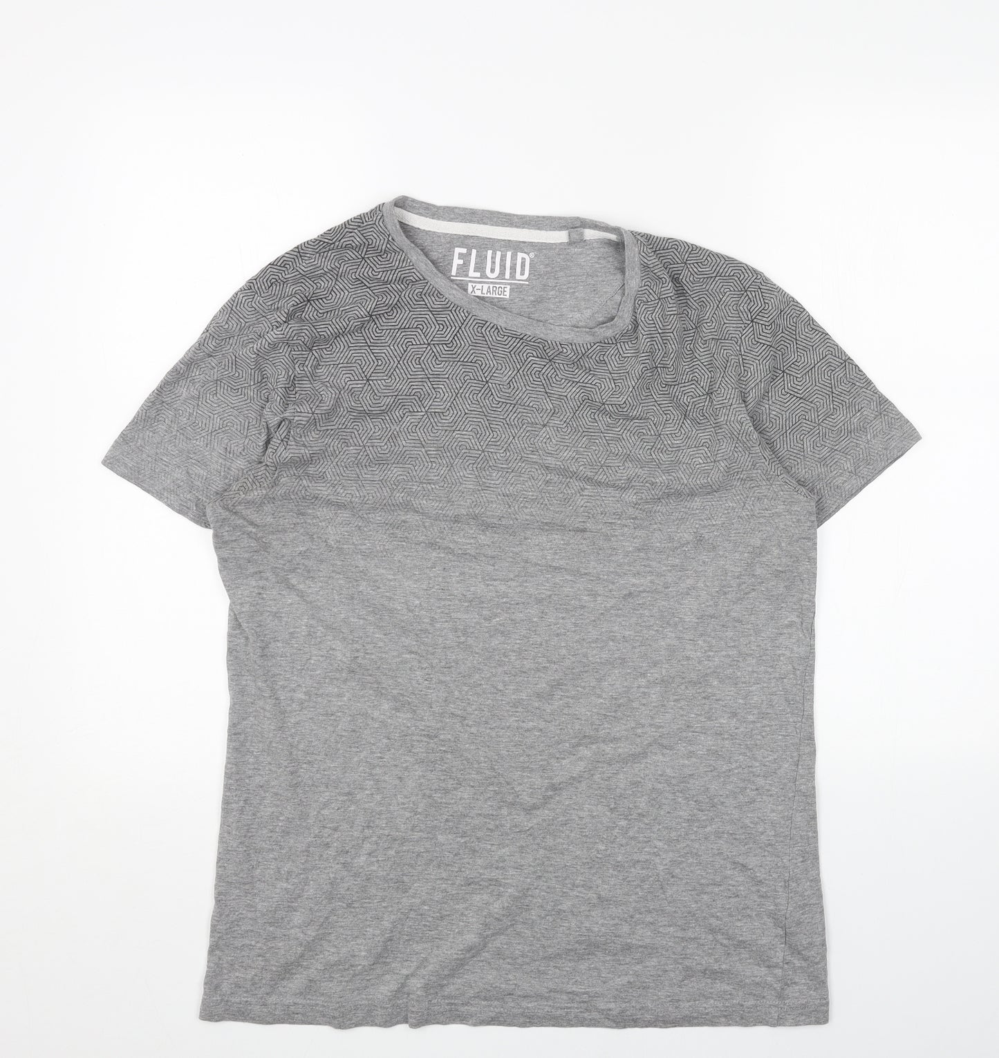 Fluid Mens Grey Cotton T-Shirt Size XL Round Neck