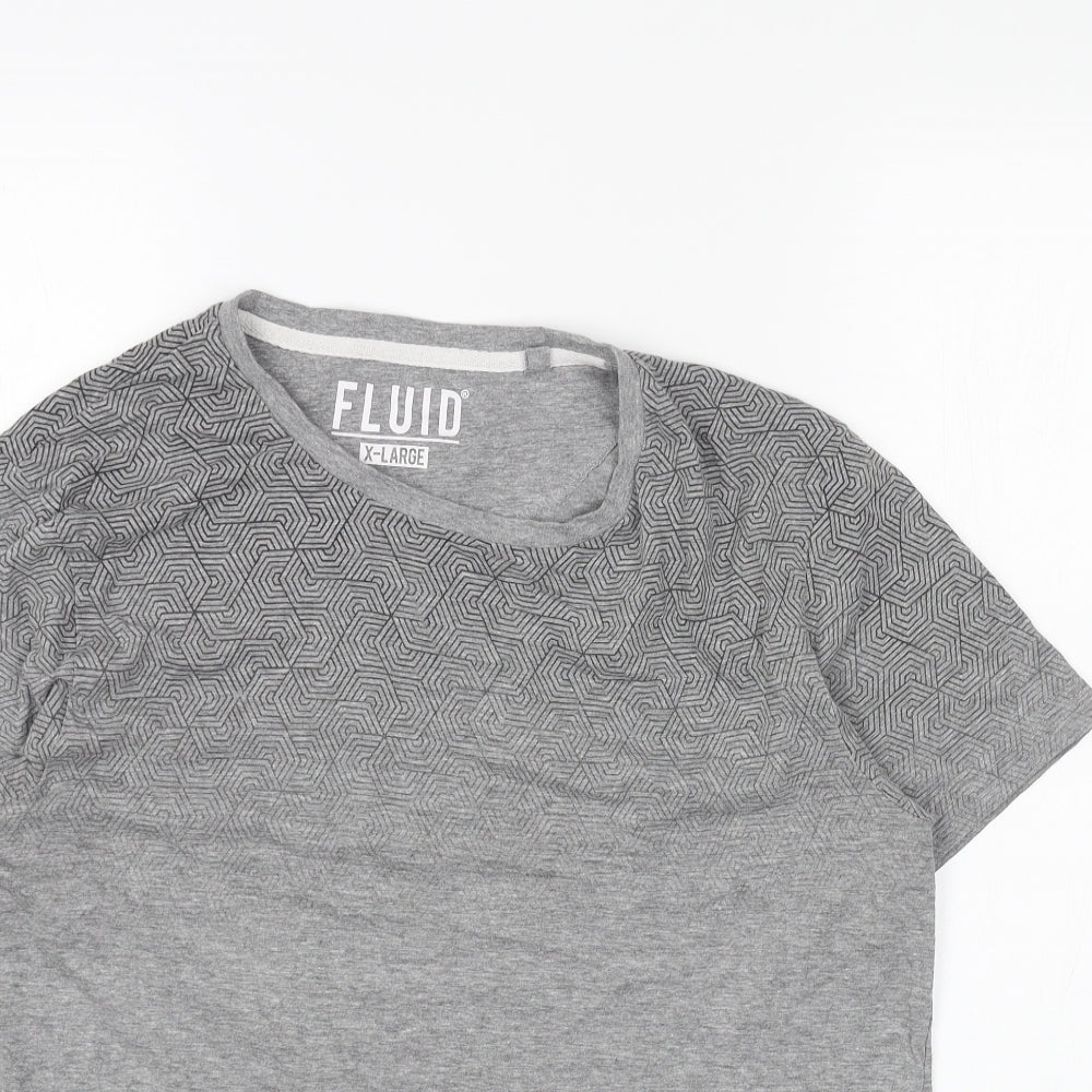 Fluid Mens Grey Cotton T-Shirt Size XL Round Neck