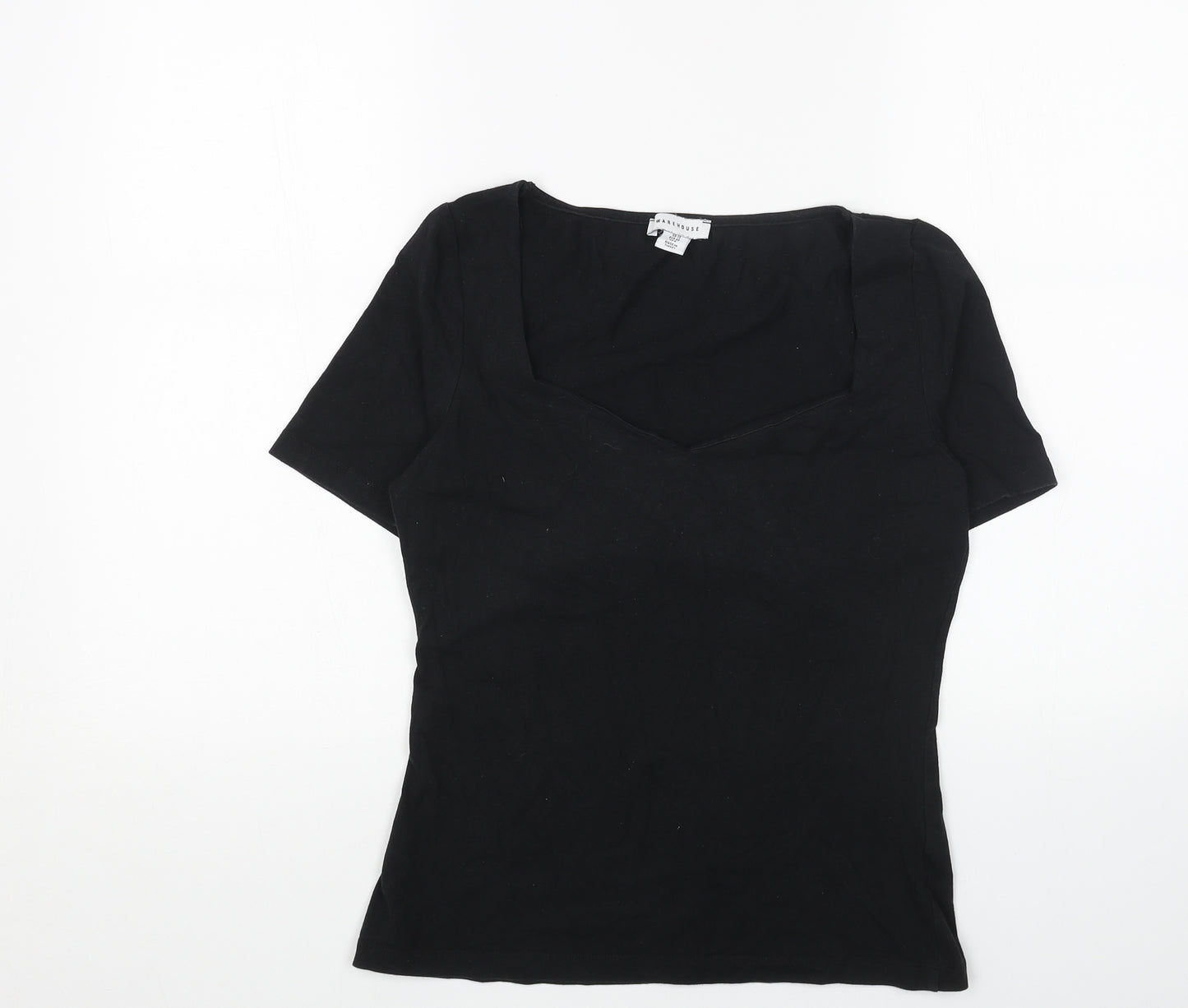 Warehouse Womens Black Cotton Basic T-Shirt Size 12 Sweetheart