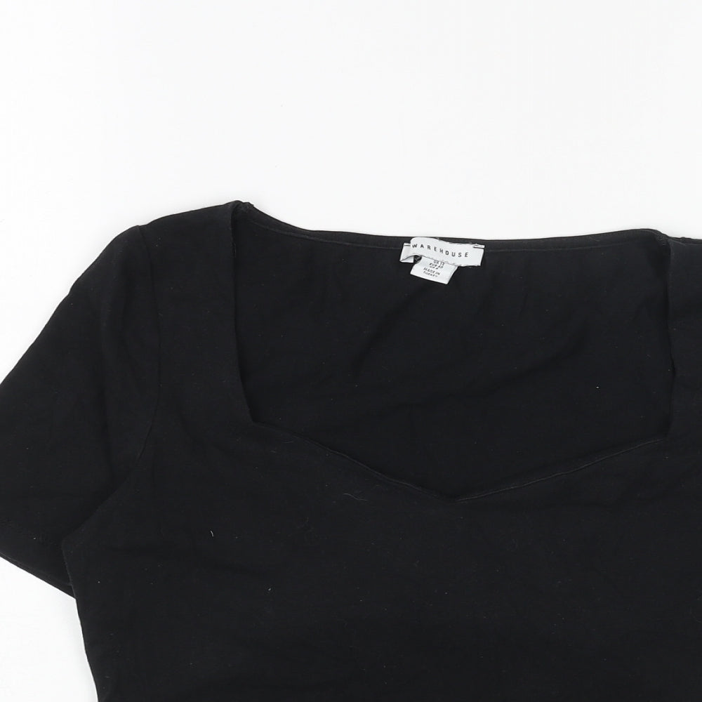 Warehouse Womens Black Cotton Basic T-Shirt Size 12 Sweetheart